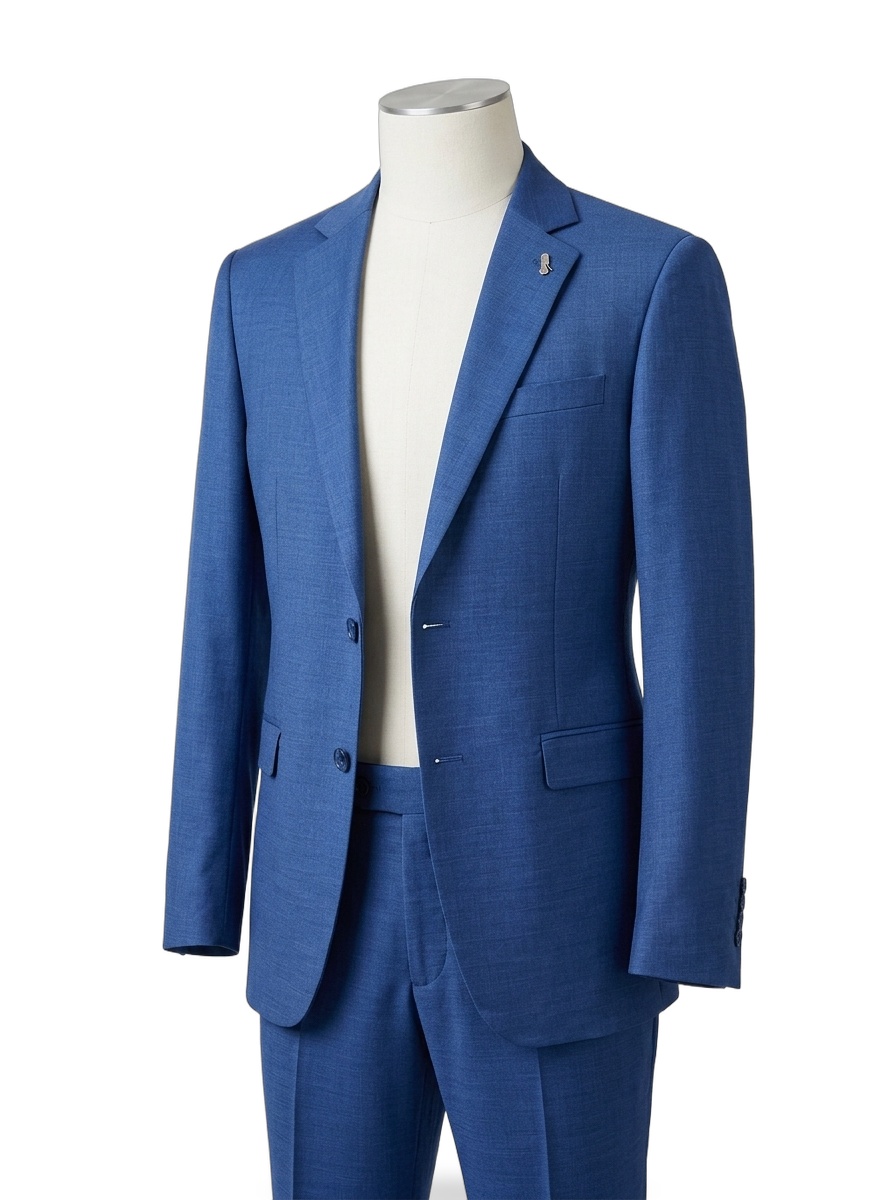 Textured Ocean Blue Two-Piece Wool Suit